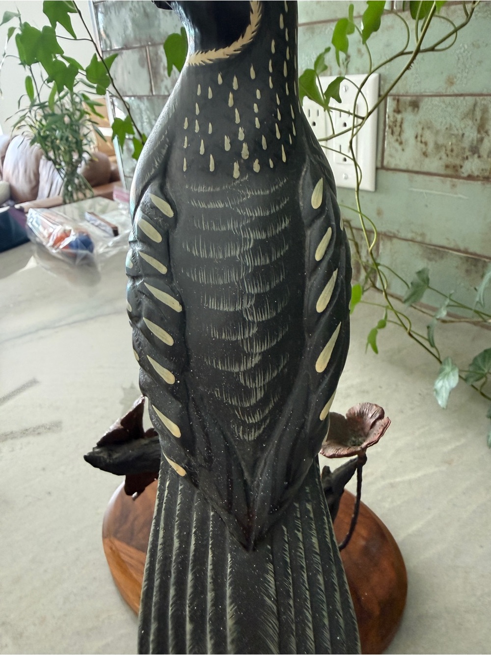 Vintage Chris Olson Hand Carved Wood California Quail Sculpture Signed Wildlife - Picture 8 of 13